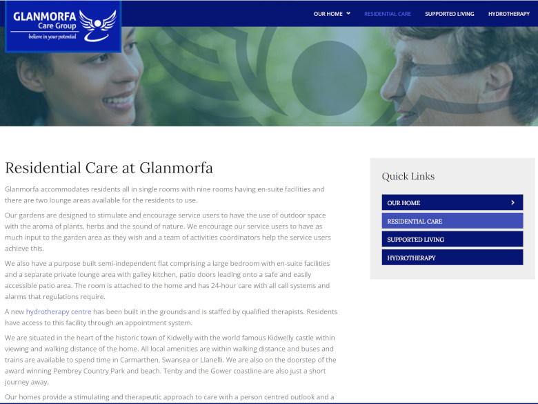 Screenshot of an article page on the Glanmorfa Care Home website.