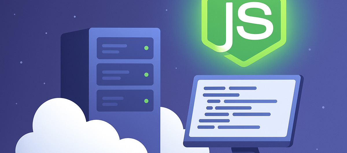 Node.js cloud server illustration with CloudPlanet branding