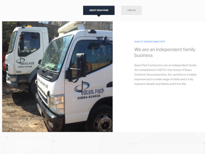 Screenshot of the About Us section of the Dean Park Contractor's website.