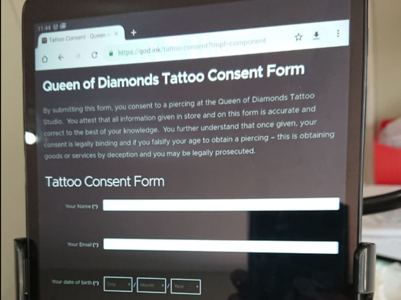 Picture of the tablet that the studio uses to collect client consent.