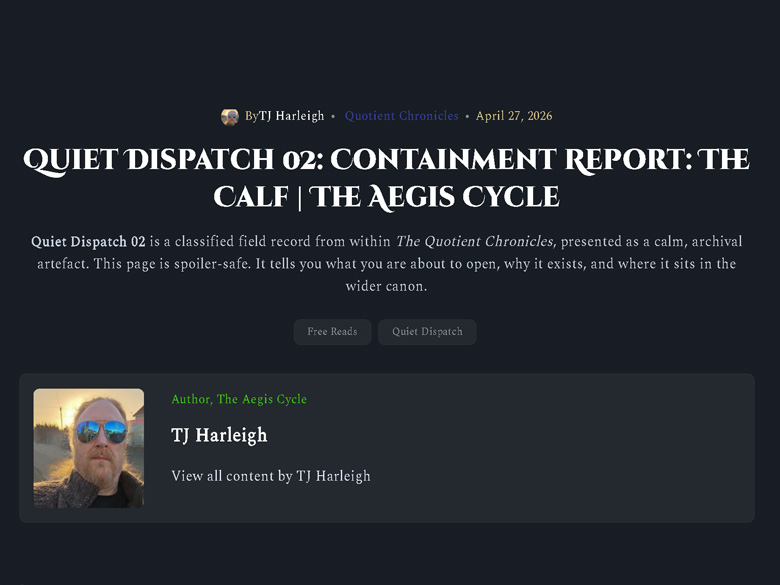 Screenshot of the Aegis Cycle webpage showing the delivered long-form content.
